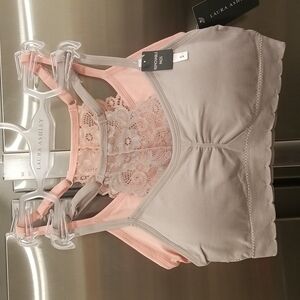 💕LAURA ASHLEY💕 Lace Back Seamless Bralettes 2 Pack ~ Pink & Gray Small S NWT